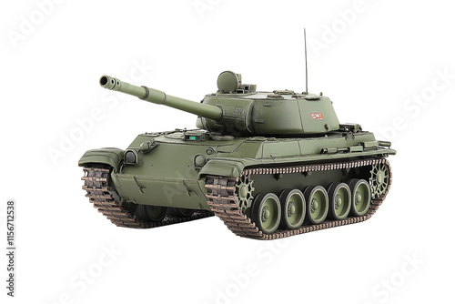 A detailed military tank featuring a long barrel and multiple tracks, showcasing its robust design and strategic capabilities.