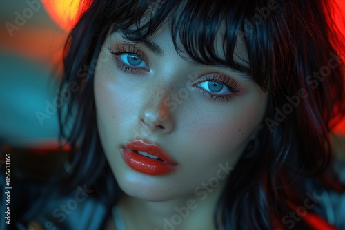 Close-Up Portrait of a Young Woman with Blue Eyes