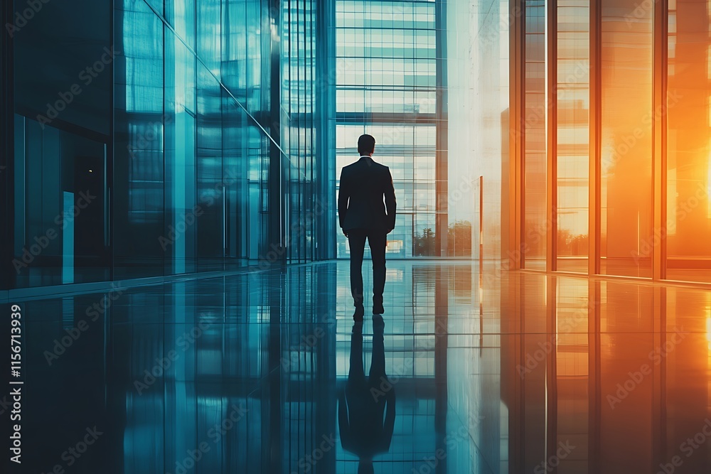 Fototapeta premium Businessman looking at cityscape. Success, ambition, future concept.