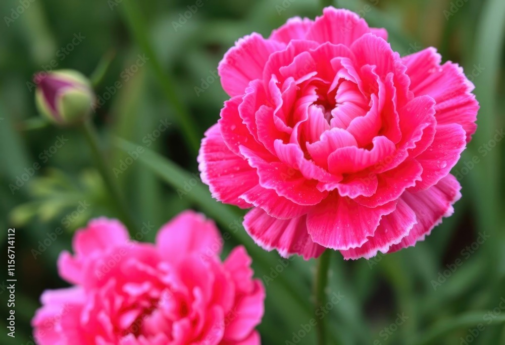 Vibrant Pink Dianthus Flowers Blooming in Garden Vibrant Pink Dianthus Flowers Blooming in Garden
