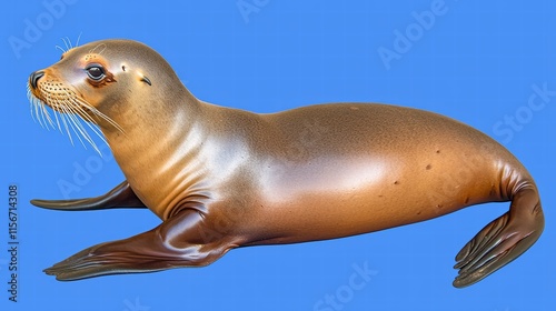 Realistic Illustration of a Sea Lion on a Blue Background photo