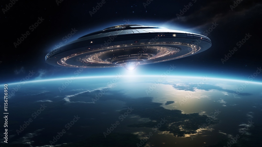 Unidentified Flying Object UFO Interacting with Orbiting Satellite in Captivating Cosmic Backdrop Unidentified Flying Object UFO Interacting with Orbiting Satellite in Captivating Cosmic Backdrop