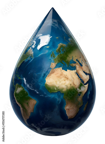 Earth in a Water Droplet Shape Depicting Environmental and Conservation Concepts