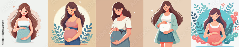 Collection of vector characters of a pregnant mother