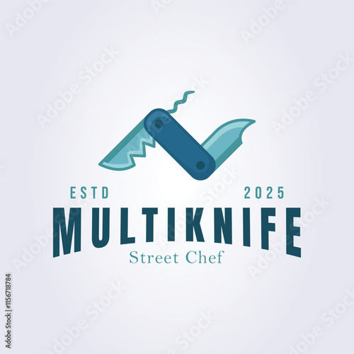 multitool knife logo template illustration design, flat modern multi knife logo symbol icon vector