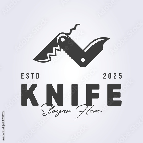 vintage multi knife logo template illustration design, isolated vintage multitool logo symbol icon vector