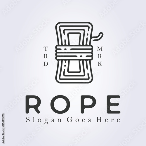 outline ropes reel logo template vector illustration, line art rope icon symbol design