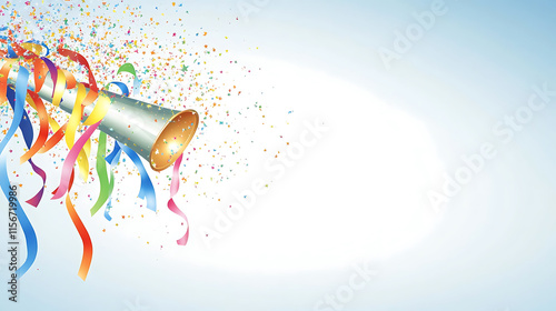 vibrant clipart of party horns blowing out colorful streams and confetti, perfect for celebrations
