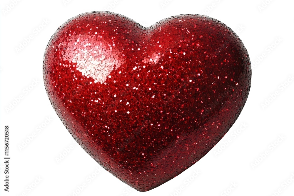 Fototapeta premium Red Glitter Heart on White Background - High-Resolution Sparkling Romantic Symbol for Valentine's Day, Love, and Festive Decorations