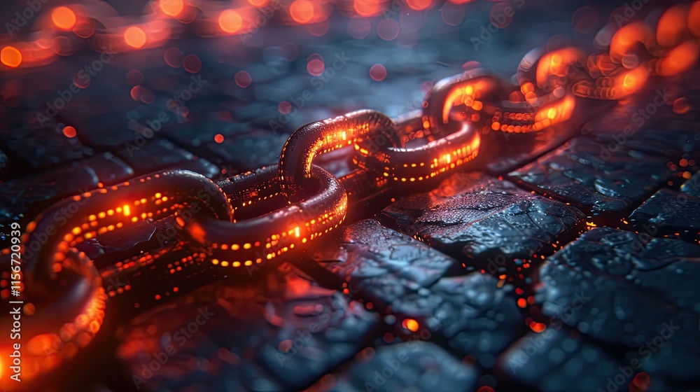 flat design, Stacks of digital blocks chained together, glowing with secure locks flat design, Stacks of digital blocks chained together, glowing with secure locks