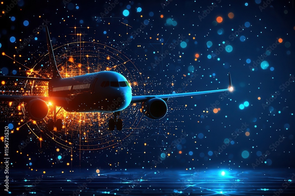 Dynamic aircraft takeoff at night futuristic airport high-resolution image digital environment spectacular view aviation concept Dynamic aircraft takeoff at night futuristic airport high-resolution image digital environment spectacular view aviation concept