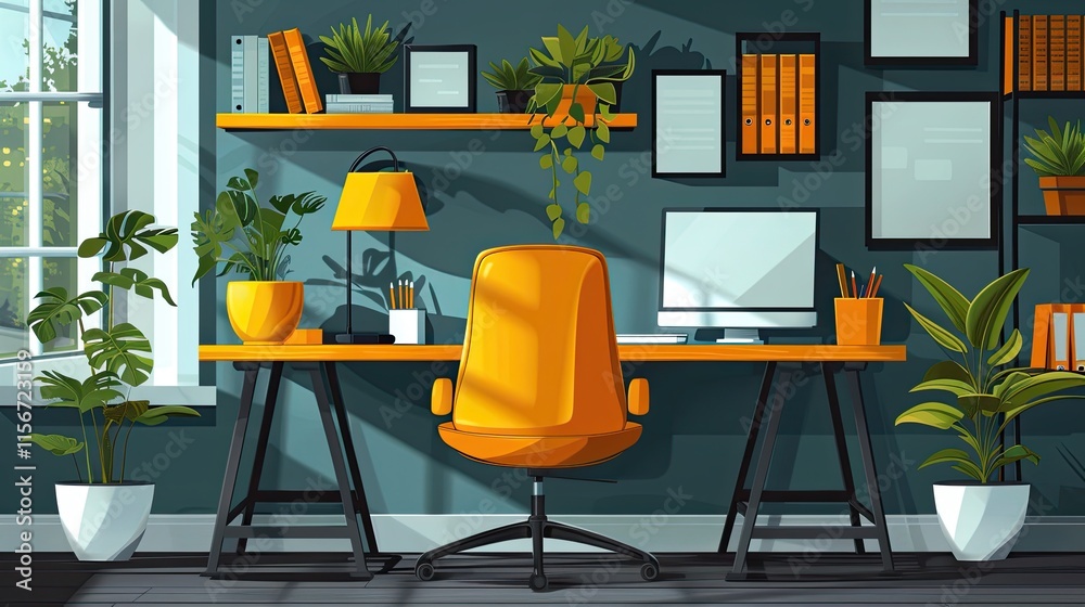 Fototapeta premium flat design, Split scene of an office desk and home desk
