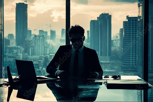 Businessman Silhouette Cityscape Office photo