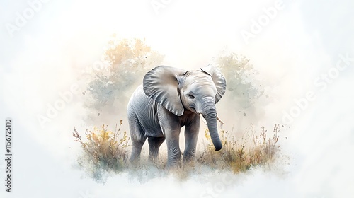 Watercolor animal elephant in natural habitat captivating art serenity soft colors photo