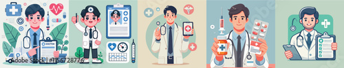 Vector collection of characters of a male doctor