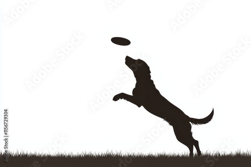 A playful silhouette of a dog leaping to catch a frisbee in mid-air, with faint abstract motion lines and dynamic gradients showcasing energy and joy.  photo