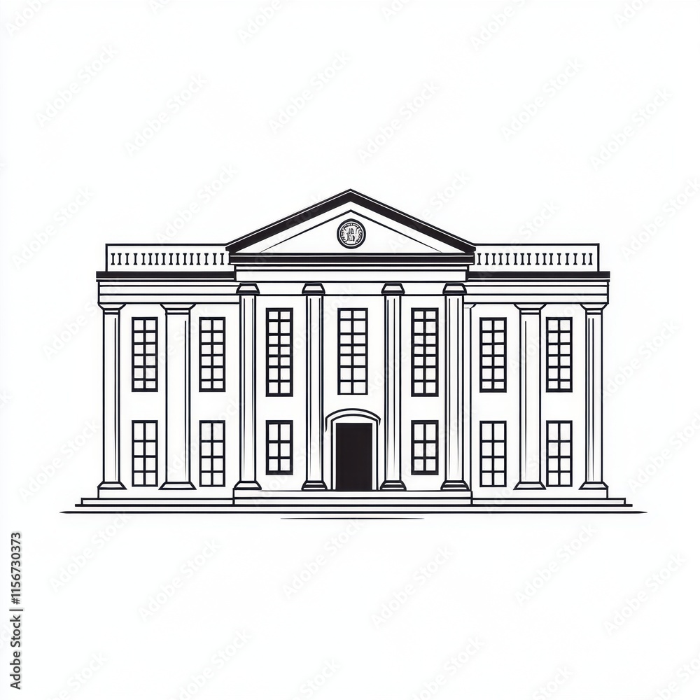 Elegant classic architectural drawing of a grand building with columns and multiple windows. Elegant classic architectural drawing of a grand building with columns and multiple windows.