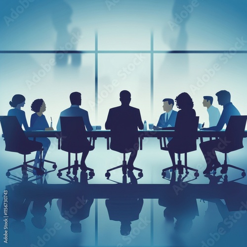 Diverse group of professionals engaged in a strategic meeting, silhouetted against a bright backdrop.