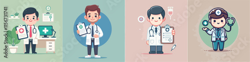 Vector collection of characters of a male doctor