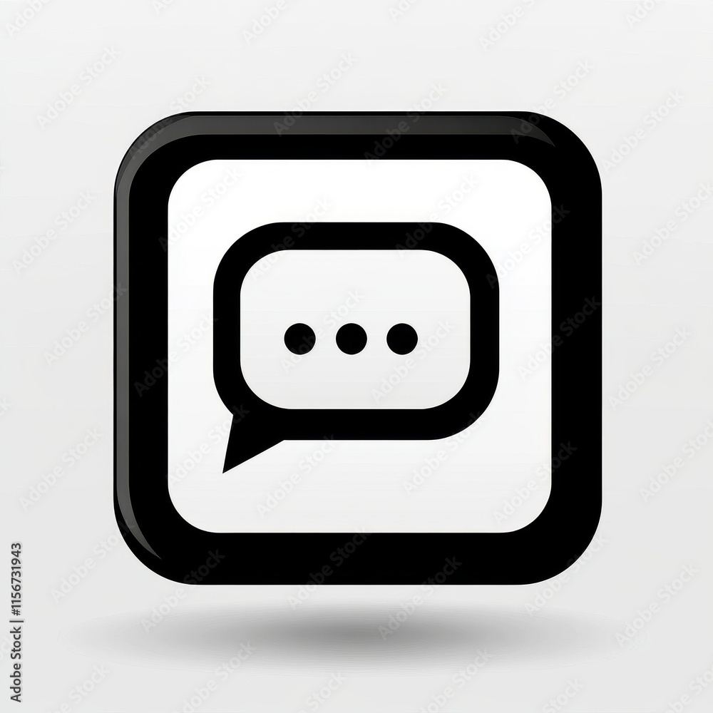Stylized black and white speech bubble icon with ellipsis, symbolizing communication and dialogue. Stylized black and white speech bubble icon with ellipsis, symbolizing communication and dialogue.
