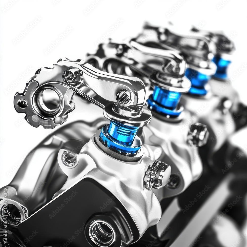 Fototapeta premium Close-up of a modern engine component showcasing intricate design and vibrant blue accents.