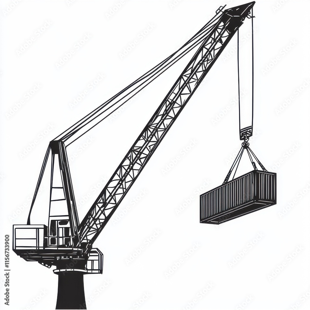 Industrial crane lifting a shipping container against a minimalist background. Industrial crane lifting a shipping container against a minimalist background.