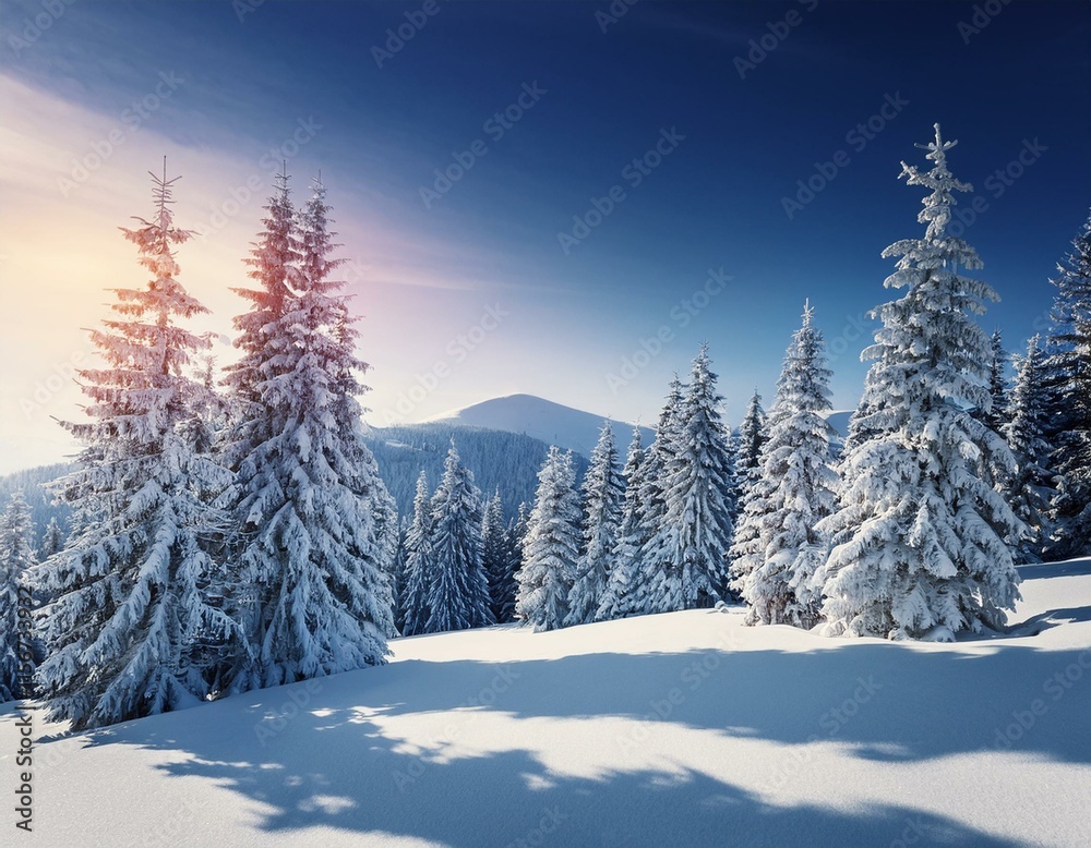 Majestic white spruces glowing by sunlight. Picturesque and gorgeous wintry scene. Location place Carpathian national park, Ukraine, Europe. Alps ski resort. Blue toning. Happy New Year! Beauty world. Majestic white spruces glowing by sunlight. Picturesque and gorgeous wintry scene. Location place Carpathian national park, Ukraine, Europe. Alps ski resort. Blue toning. Happy New Year! Beauty world.