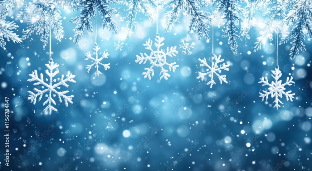 Beautiful Winter Background with Delicate Snowflakes and Sparkling Bokeh Effect in Blue Tones for Holiday and Seasonal Designs Beautiful Winter Background with Delicate Snowflakes and Sparkling Bokeh Effect in Blue Tones for Holiday and Seasonal Designs