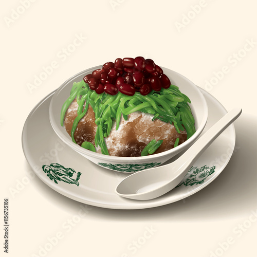 Nanyang Kopitiam Cendol Realistic Illustration.