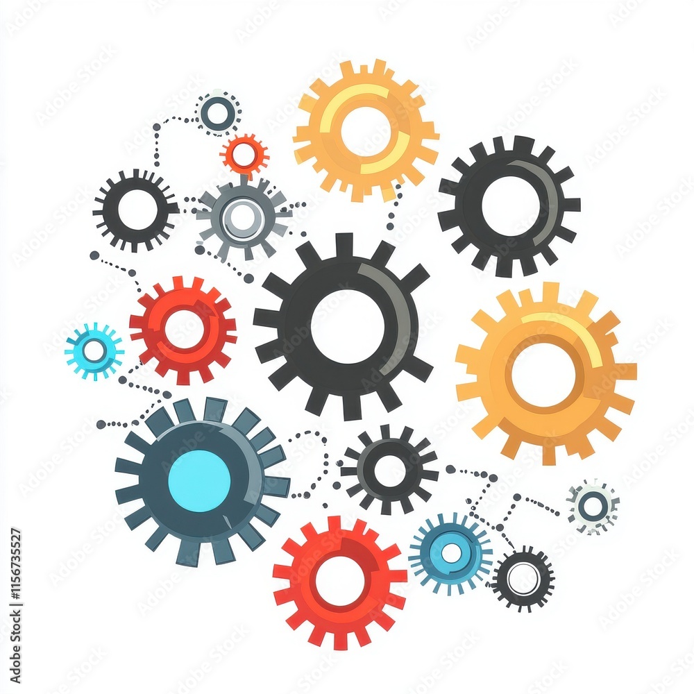A vibrant array of colorful gears in varying sizes, representing teamwork and collaboration. A vibrant array of colorful gears in varying sizes, representing teamwork and collaboration.