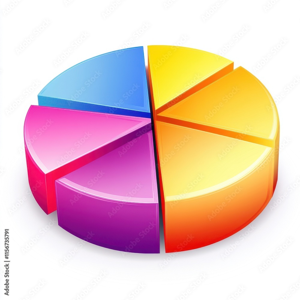 Obraz premium Colorful segmented pie chart illustration representing data analysis and statistics.