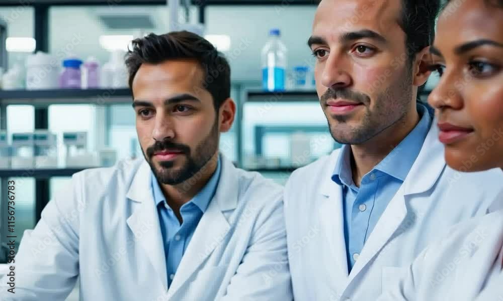 Team of Scientists in Lab Coats Collaborating in Modern Laboratory Setting, Ideal for Science and Technology Themed Projects Team of Scientists in Lab Coats Collaborating in Modern Laboratory Setting, Ideal for Science and Technology Themed Projects