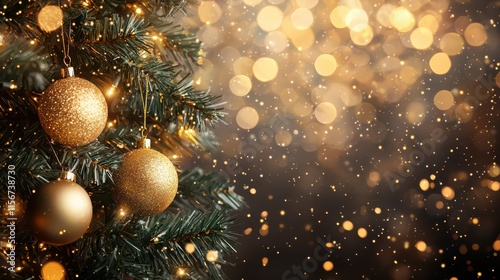 gold sparkling lights festive background with texture, abstract Christmas twinkling bokeh defocused and falling stars, winter card or invitation 