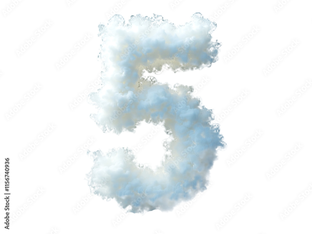 Fototapeta premium Cloud Number 5 Isolated on Transparent Background, Number 5 Made by Cloud – Creative Cloud Design.