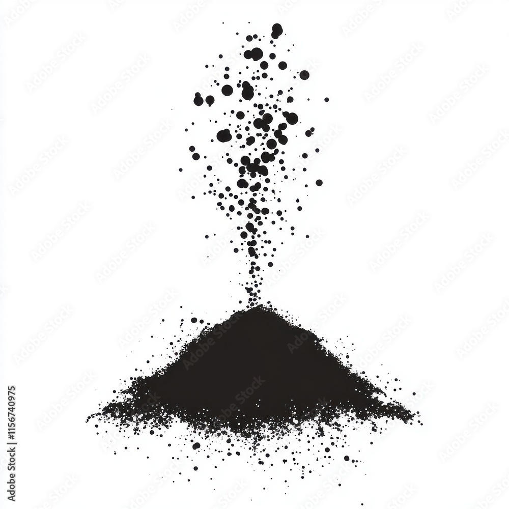 Obraz premium A striking visualization of black powder erupting upwards against a white background.