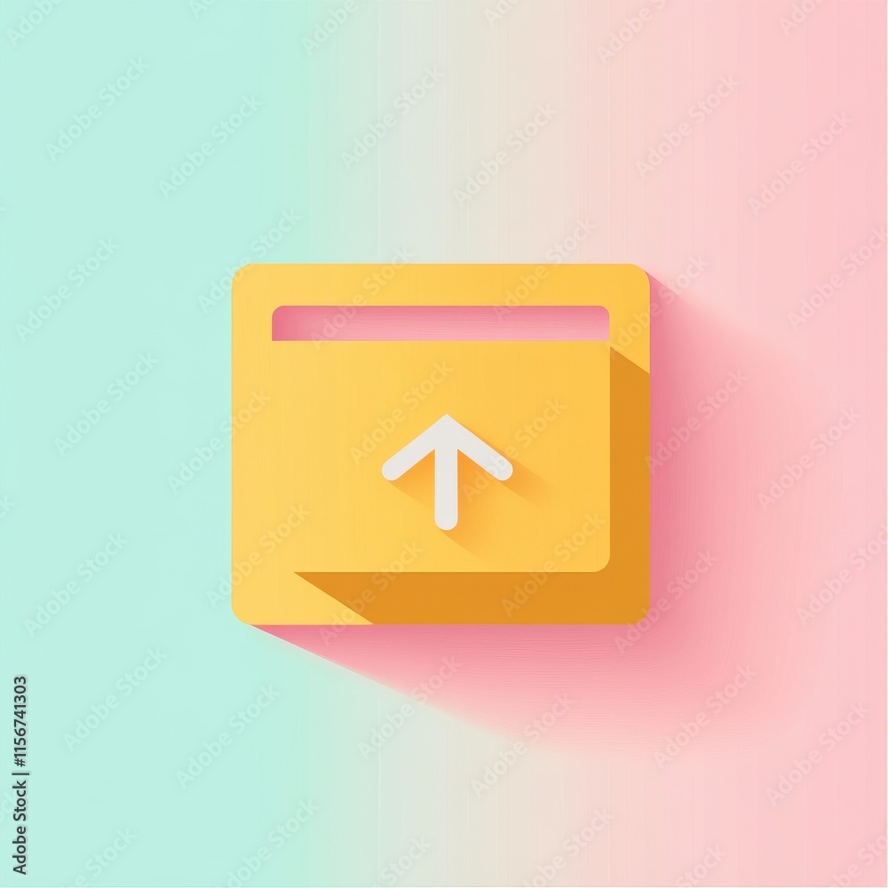A vibrant yellow upload icon with a white arrow, set against a soft pastel pink and mint green background. A vibrant yellow upload icon with a white arrow, set against a soft pastel pink and mint green background.