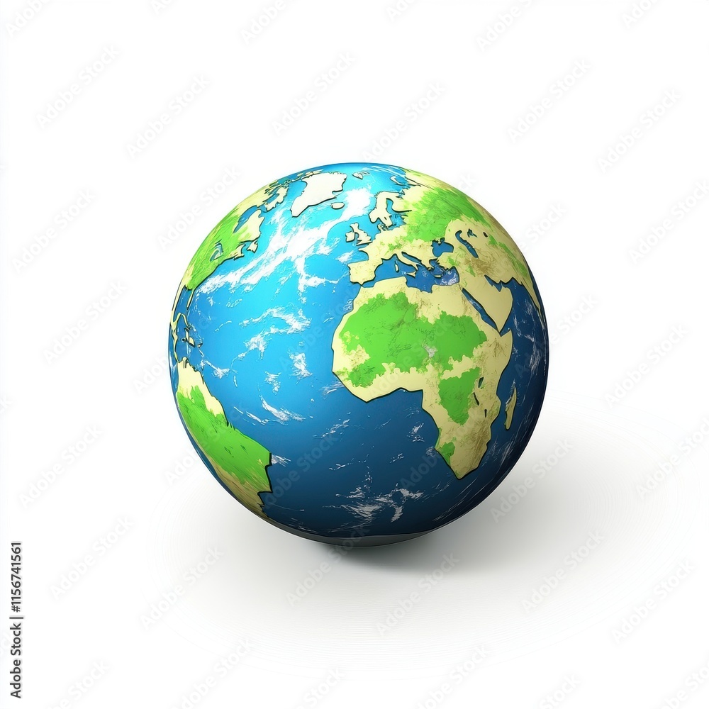 Naklejka premium A colorful, detailed globe showing Earth’s landmasses and oceans, symbolizing global awareness and unity.