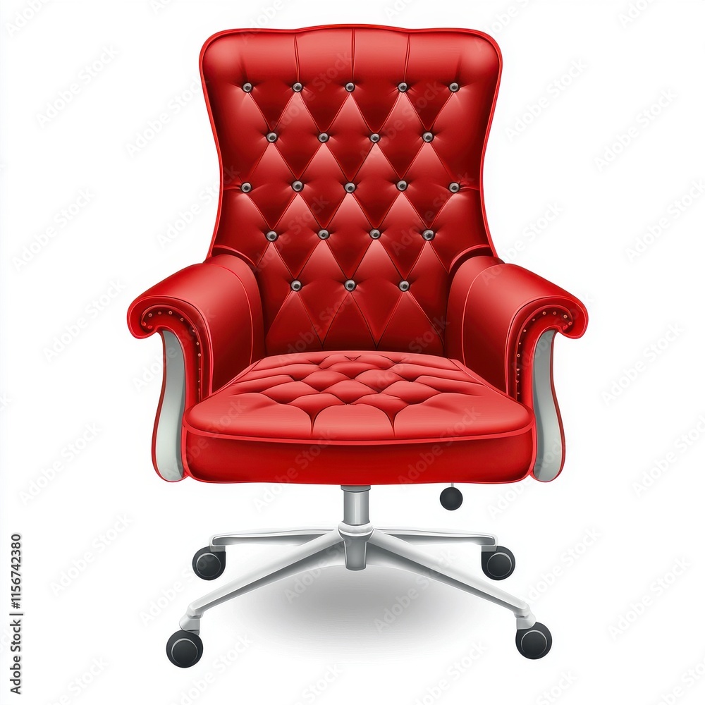 Elegant red executive chair with tufted design on a white background. Elegant red executive chair with tufted design on a white background.