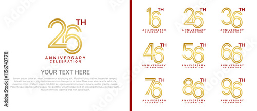 logo anniversary set. gold and red color on white background for special event photo