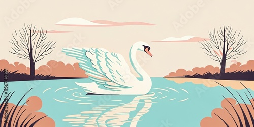 Elegant Swan Sketch Showcasing Grace and Tranquility for Nature Art photo