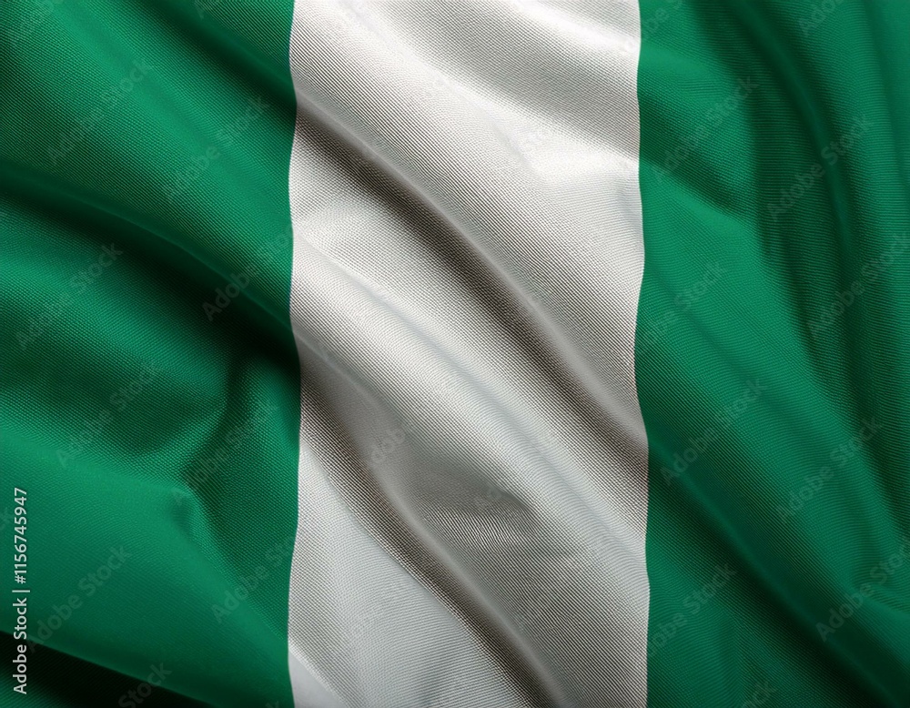 Obraz premium Nigeria national flag waving in the sky behind the tree. The flag blow in beautiful sunlight. Nigeria national flag for independence day.