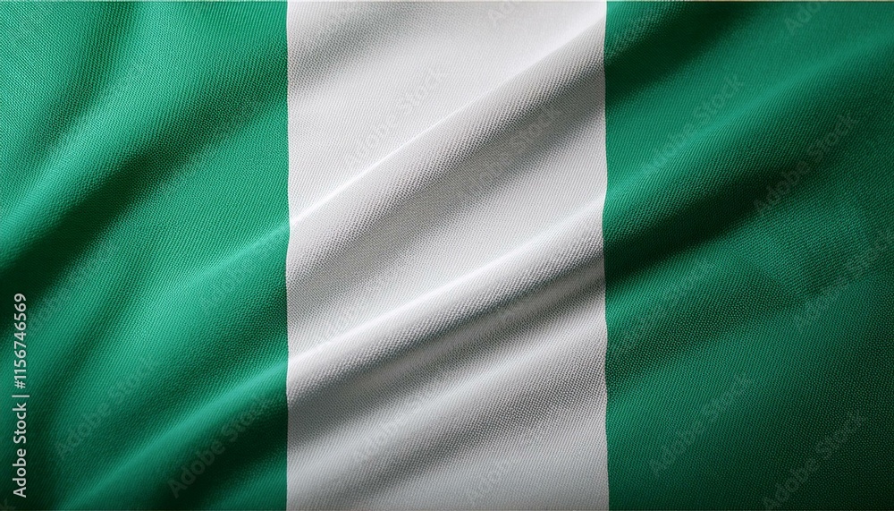 Obraz premium Nigeria national flag waving in the sky behind the tree. The flag blow in beautiful sunlight. Nigeria national flag for independence day.