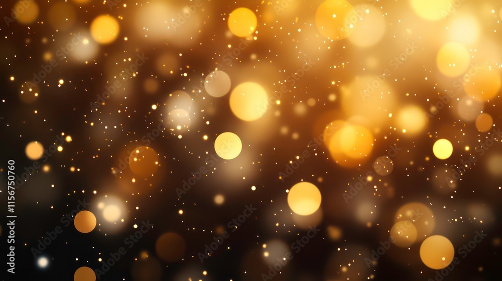 Abstract golden bokeh lights on dark background.