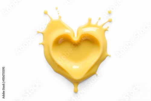 A heart-shaped splash of yellow liquid on a white background, symbolizing love or creativity.