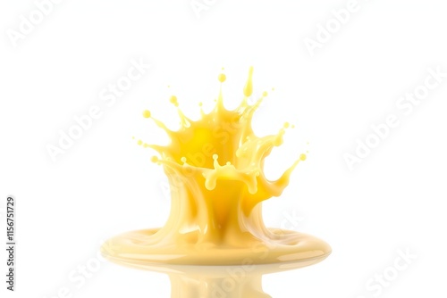 A splash of yellow liquid creating dynamic shapes against a white background.