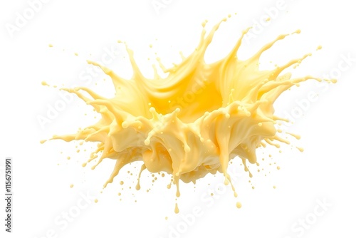 A splash of yellow liquid resembling paint or juice, creating dynamic motion and energy.