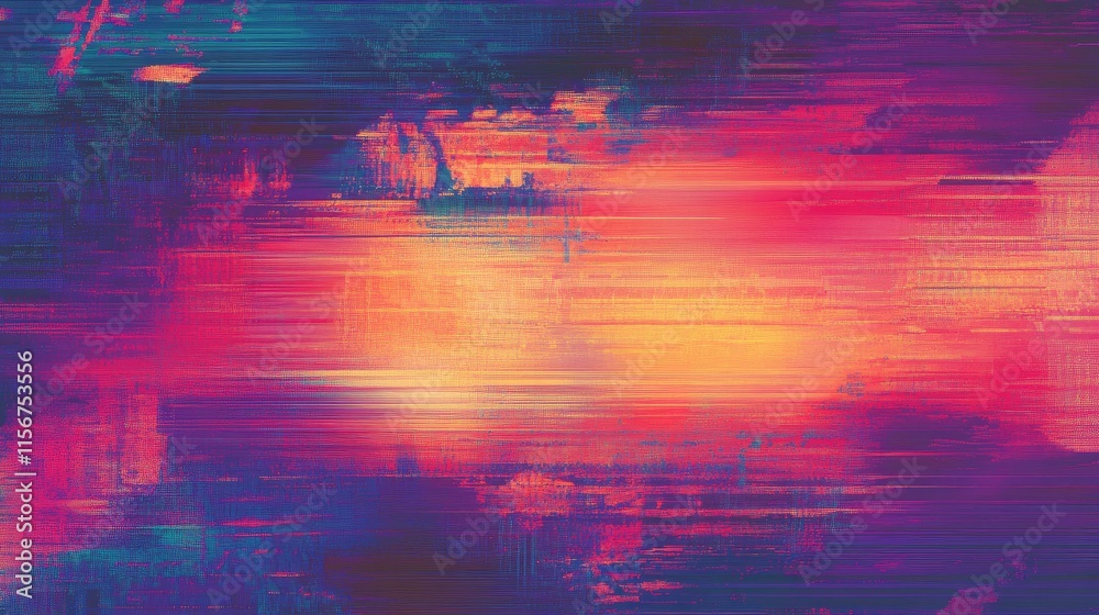 Fototapeta premium Vibrant Abstract Digital Background with Colorful Glitches and Empty Space for Text in a Futuristic Cyberspace Theme