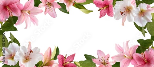 Floral Border Design in Pink White and Green Tones with Blank Space for Text and Messages