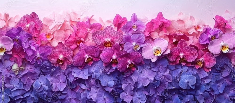 Obraz premium Vibrant orchid floral background in pink and purple hues with ample copy space for text in a florist event concept