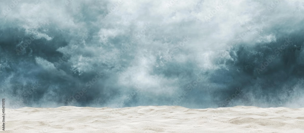 Fototapeta premium Vast white sand dunes beneath dramatic storm clouds creating an empty space ideal for text or design elements